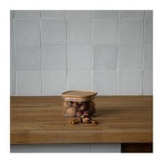 Pebbly Dóza , PKV-042, skleněná, 500 ml, čtverec, bambusové víko, 11 x 11 x 7 cm
