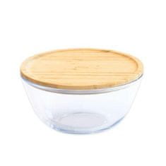 Pebbly Dóza , PKV-011, skleněná, kulatá, na jídlo, 770 ml, bambusové víko, 15 x 15 x 9 cm