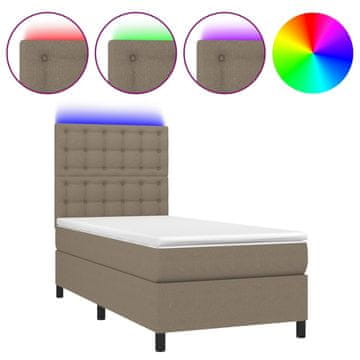 Vidaxl Box spring postelja z vzmetnico LED taupe 100x200 cm blago