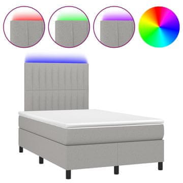 Vidaxl Box spring postelja z vzmetnico LED sv. siva 120x190 cm blago