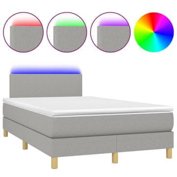 Vidaxl Box spring postelja z vzmetnico LED sv. siva 120x190 cm blago