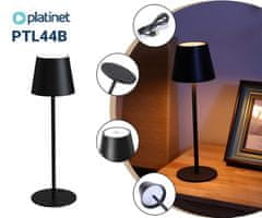 Platinet PTL44B brezžična LED svetilka, polnilna baterija, 37x12cm, kovina, črna