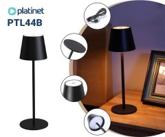 Platinet PTL44B brezžična LED svetilka, polnilna baterija, 37x12cm, kovina, črna