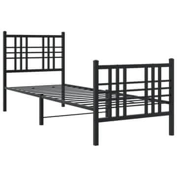 Vidaxl Kovinski posteljni okvir z vzglavjem in vznožjem črn 75x190 cm