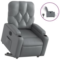 Vidaxl Električni naslanjač s funkcijo vstajanja sivo umetno usnje