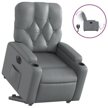 Vidaxl Električni naslanjač s funkcijo vstajanja sivo umetno usnje
