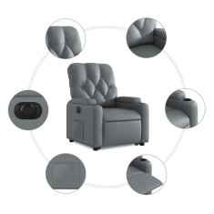 Vidaxl Električni naslanjač s funkcijo vstajanja sivo umetno usnje
