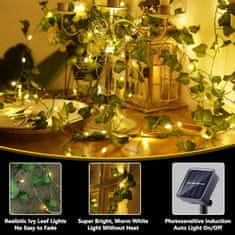 Netscroll Solarne svetilke v obliki vinske trte, 50 LED lučk, svetlobna veriga iz listov bršljana, girlanda za stensko dekoracijo, dekoracija porok, vrta, ograj, vodoodporne, solarno polnjenje, 5m, LeafLights