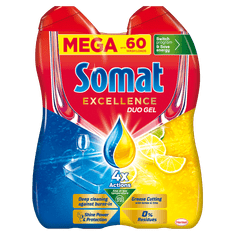 Somat Excellence Duo gel za pomivalni stroj, limona, 60 pranj