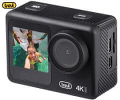 Trevi GO 2550 4K športna kamera, 3v1, 4K UHD, WiFi, 2 zaslona, baterija, priloženi dodatki, črna