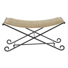 BigBuy Klop DKD Home Decor Črna kovina Svetlo rjava ratan (94 x 49 x 44 cm)