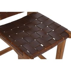 BigBuy Stolček DKD Home Decor Teak Brown Leather (41 x 53 x 90 cm)