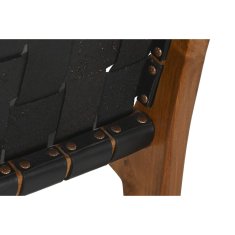 BigBuy Stolček DKD Home Decor Teak Black Leather (41 x 53 x 90 cm)