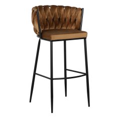 DKD Home Decor Stolček 57 x 57 x 104 cm Sintetična tkanina Črna kovina Rjava
