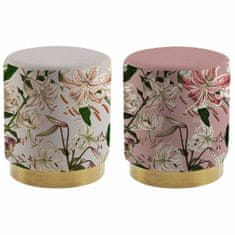 DKD Home Decor Podstavek za noge DKD Home Decor Beige Pink Golden Metal Polyester Flowers (32 x 32 x 38 cm) (2 enoti)