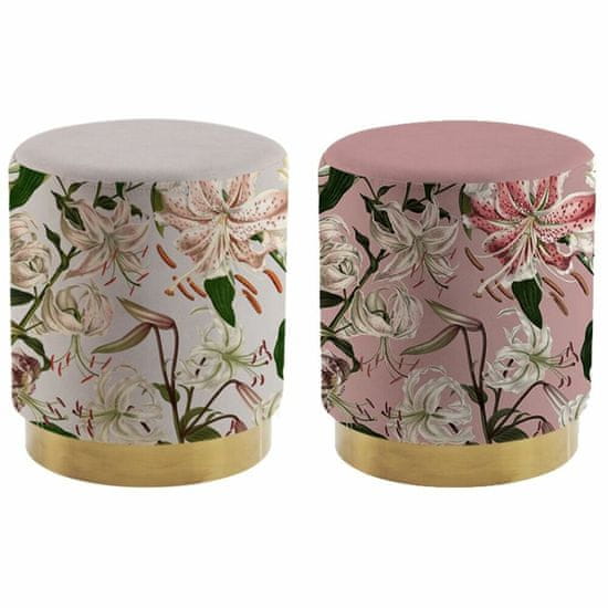 DKD Home Decor Podstavek za noge DKD Home Decor Beige Pink Golden Metal Polyester Flowers (32 x 32 x 38 cm) (2 enoti)