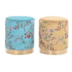 DKD Home Decor Naslon za noge DKD Home Decor Zlata kovina Poliester Zelena Rumena Cvetje Oriental (32 x 32 x 38 cm) (2 enoti)