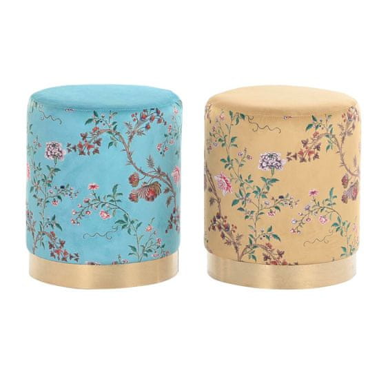 DKD Home Decor Naslon za noge DKD Home Decor Zlata kovina Poliester Zelena Rumena Cvetje Oriental (32 x 32 x 38 cm) (2 enoti)
