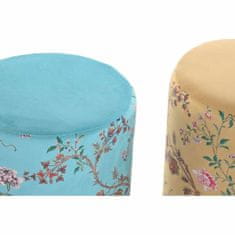 DKD Home Decor Naslon za noge DKD Home Decor Zlata kovina Poliester Zelena Rumena Cvetje Oriental (32 x 32 x 38 cm) (2 enoti)