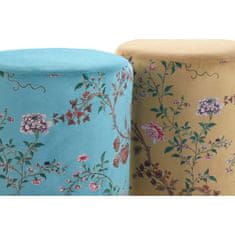 DKD Home Decor Naslon za noge DKD Home Decor Zlata kovina Poliester Zelena Rumena Cvetje Oriental (32 x 32 x 38 cm) (2 enoti)