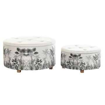 DKD Home Decor Naslon za noge DKD Home Decor Bež Poliester MDF Zelena Tropska (80 x 80 x 43 cm)