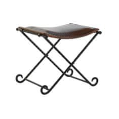 DKD Home Decor Naslon za noge DKD Home Decor Črna kovina Usnje Temno rjava Vintage (56 x 44,5 x 45 cm)