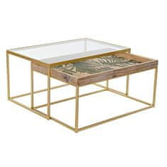 DKD Home Decor Garnitura 2 miz DKD Home Decor Golden Natural Wood Metal Crystal 90 x 60 x 45 cm
