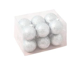 LAALU.cz Komplet 12 kosov: srebrni okraski z bleščicami 4 cm