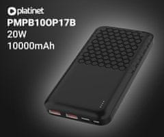 Platinet PMPB10OP17B powerbank polnilna baterija, 10000 mAh, QC 3.0, PD 3.0, USB-A, USB-C, microUSB, črn