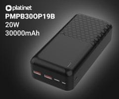 Platinet PMPB30OP19B powerbank, 30000 mAh, QC 3.0, PD 3.0, USB-A, USB-C, microUSB, črn