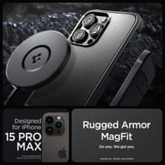 Spigen Rugged Armor MagSafe ojačan karbon ovitek ta zelefon iPhone 15 Pro Max mat črn