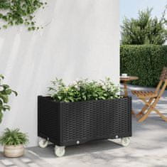 Vidaxl Cvetlično korito s kolesi črno 80x50x54 cm PP