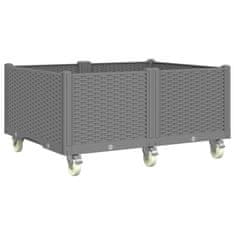 Vidaxl Cvetlično korito s kolesi svetlo sivo 100x80x54cm PP