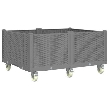 Vidaxl Cvetlično korito s kolesi svetlo sivo 100x80x54cm PP