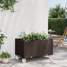 Vidaxl Cvetlično korito s kolesi rjavo 80x50x54 cm PP