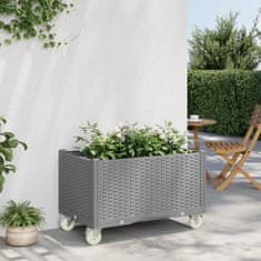 Vidaxl Cvetlično korito s kolesi svetlo sivo 80x50x54 cm PP