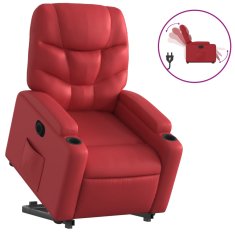Vidaxl Električni naslanjač s funkcijo vstajanja rdeče umetno usnje