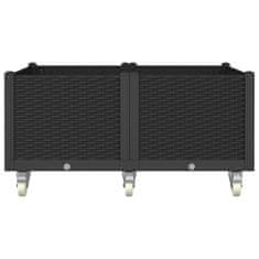 Vidaxl Cvetlično korito s kolesi črno 100x80x54 cm PP
