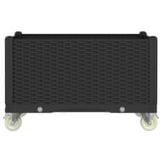 Vidaxl Cvetlično korito s kolesi črno 80x50x54 cm PP