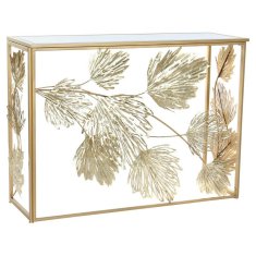 DKD Home Decor Konzola DKD Home Decor Zlati kovinski ogledalo Tropski list rastline (108 x 37 x 79,5 cm)