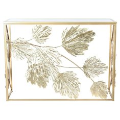 DKD Home Decor Konzola DKD Home Decor Zlati kovinski ogledalo Tropski list rastline (108 x 37 x 79,5 cm)