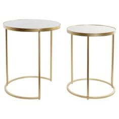 DKD Home Decor Komplet 2 miz DKD Home Decor Golden Metal Wood White (2 kosa) (30 x 30 x 41 cm) (35 x 35 x 44 cm)