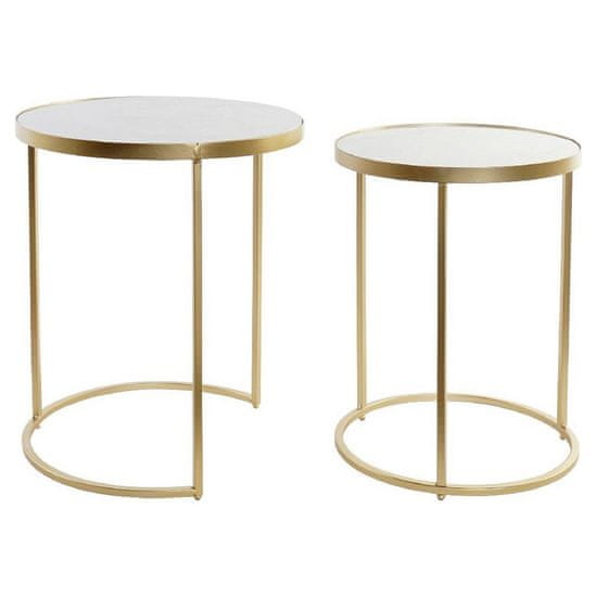 DKD Home Decor Komplet 2 miz DKD Home Decor Golden Metal Wood White (2 kosa) (30 x 30 x 41 cm) (35 x 35 x 44 cm)