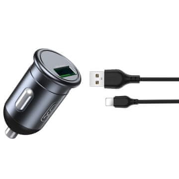 XO Avto polnilec XO CC46 QC 3.0 18W 1x USB + Lightning kabel
