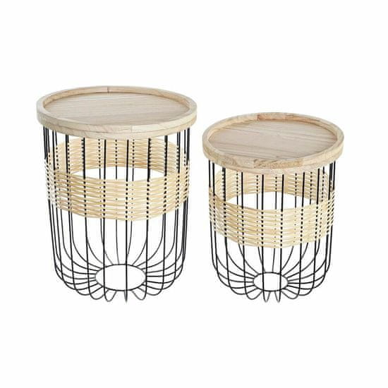 DKD Home Decor Komplet 2 majhnih mizic DKD Home Decor Natural Black Metal MDF Colonial (40 x 40 x 52 cm) (2 kosa)