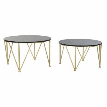 DKD Home Decor Garnitura 2 majhnih miz DKD Home Decor Black Golden 79 x 79 x 46 cm