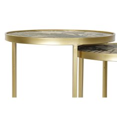 DKD Home Decor Komplet 3 miz DKD Home Decor Golden Metal MDF Green Tropical (47 x 47 x 50 cm)