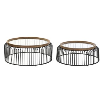 DKD Home Decor Komplet 2 miz DKD Home Decor Brown Black Transparent 90 x 90 x 35 cm