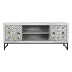 DKD Home Decor TV pohištvo DKD Home Decor Bela bež siva Večbarvna keramika Mango les 130 x 40 x 56 cm