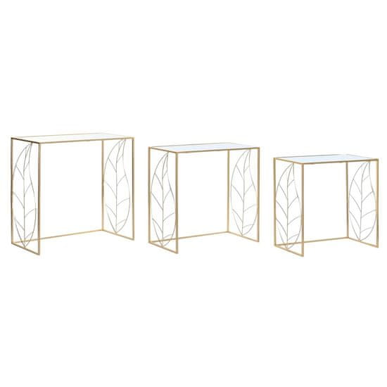 DKD Home Decor Komplet 3 miz DKD Home Decor 65 x 35 x 65 cm Zrcalo Zlata kovina